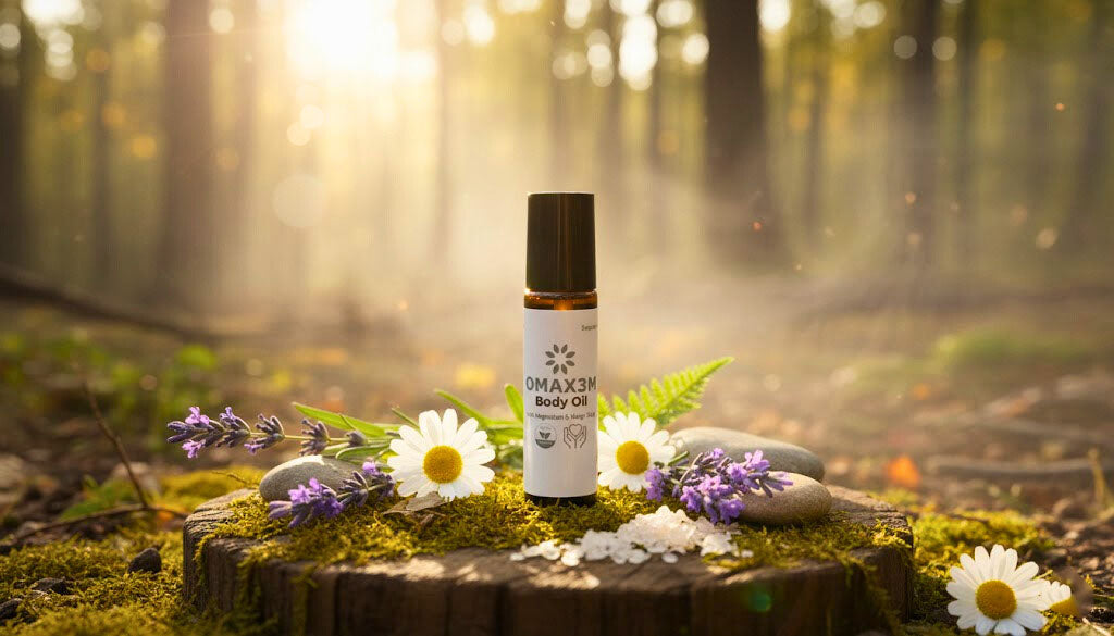 Omax3M aromatherapy body oil for stress relief and mindfulness