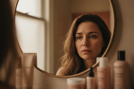 OMAX3M 4-step skincare routine featuring Magnesium Spray, Facial Butter, Body Oil, and Soothing Butter for glowing skin.