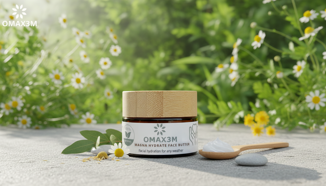 OMAX3M MagnaHydrate Facial Butter 30g jar with box – magnesium-infused face moisturizer for deep hydration.