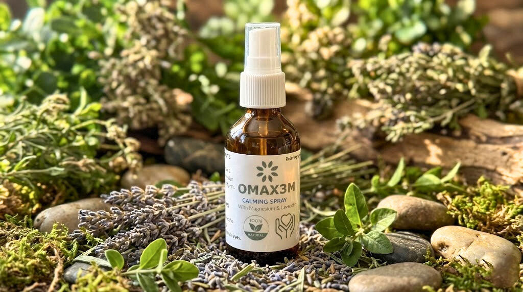 Omax3M Calming Spray bottle with magnesium and essential oils blend